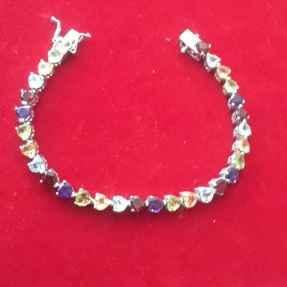 Multi Gemstones 92.5 Silver trlllant cut Bracelet